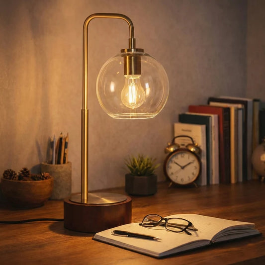 LuxeRay Glass Globe Arched Table Lamp - Bronze Mid-Century Modern Desk Light