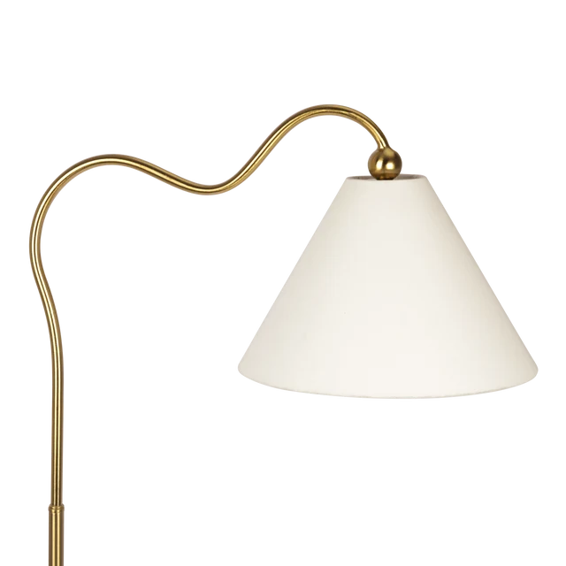 Brass Ring Floor Lamp - Curved Stand with White Drum Shade