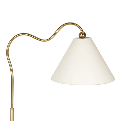 Brass Ring Floor Lamp - Curved Stand with White Drum Shade