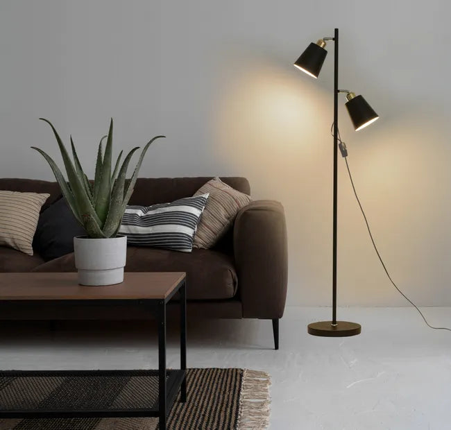 Axis Brass Gold Floor Lamp - Double Spotlight with 4-Way Switch