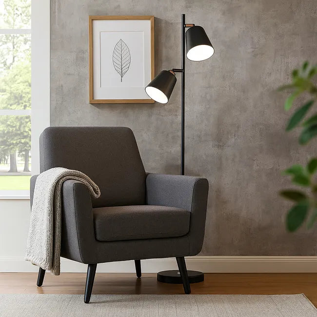 Axis Brass Gold Floor Lamp - Double Spotlight with 4-Way Switch