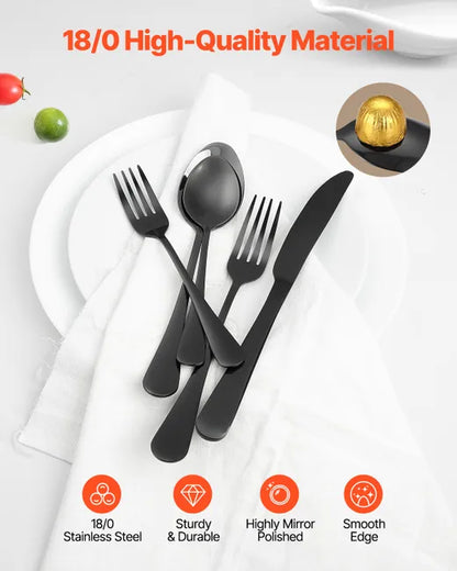 30-Piece Silverware Set for 6 - 18/0 Stainless Steel, Dishwasher Safe, Black
