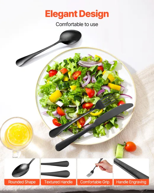 30-Piece Silverware Set for 6 - 18/0 Stainless Steel, Dishwasher Safe, Black