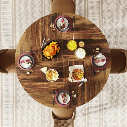 Round Dining Table for 4-6, 46.85" Industrial Kitchen Table with Wood Grain Top and Metal Base, Rustic Brown