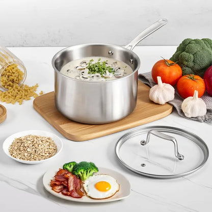 4 QT Saucepan, Stainless Steel Saucepan With Glass Lid, Multipurpose Nonstick Stainless Steel Small Cooking Sauce Pot With Ergonomic Handle, Friendly For Oven, Dishwasher, Induction Cooker