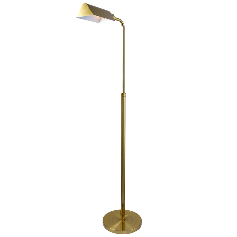Verve Brassed Gold LED Floor Lamp - 63-Inch, Solid Brass, Adjustable Round Base, 6W, 3000K, No Bulb Needed