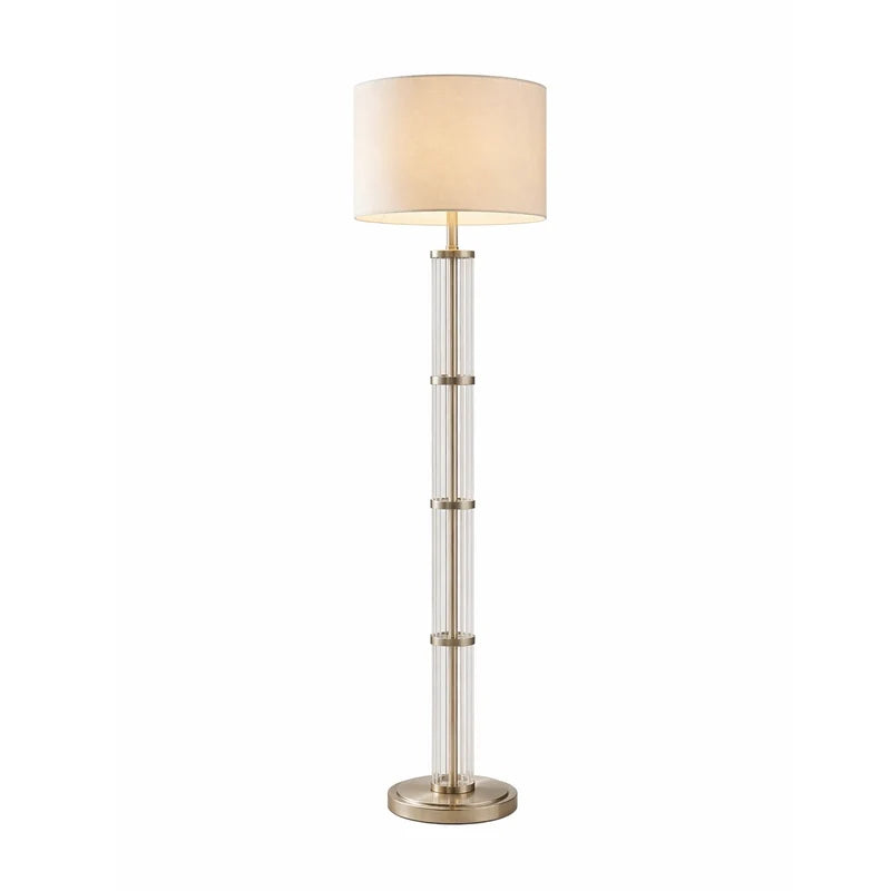 Nimbus Brushed Nickel Floor Lamp - 3-Way Rotary Switch, Clear Glass Body & Fabric Drum Shade