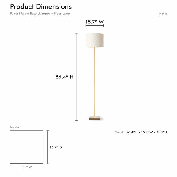 Viora Minimalist Floor Lamp - 56-Inch, Marble & Rubber Wood Base, Imitation Leather Shade, E26, Foot Switch