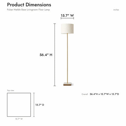 Viora Minimalist Floor Lamp - 56-Inch, Marble & Rubber Wood Base, Imitation Leather Shade, E26, Foot Switch