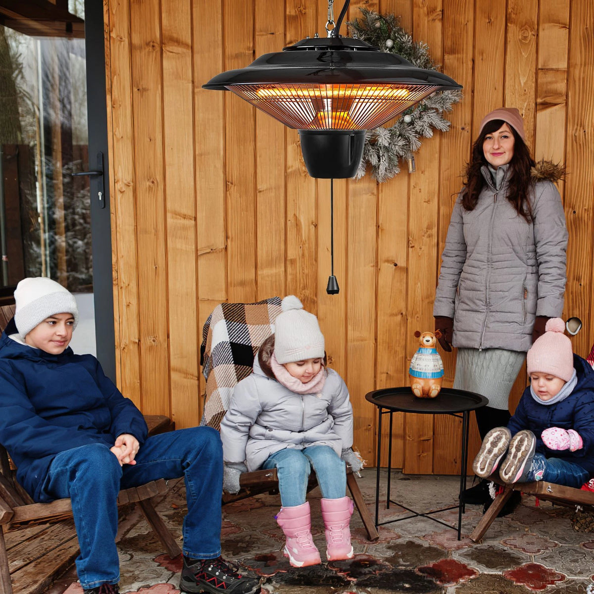 1500W Outdoor Hanging Patio Heater - Ultra-Quiet, IP23 Waterproof, Halogen, 322 sq.ft Coverage