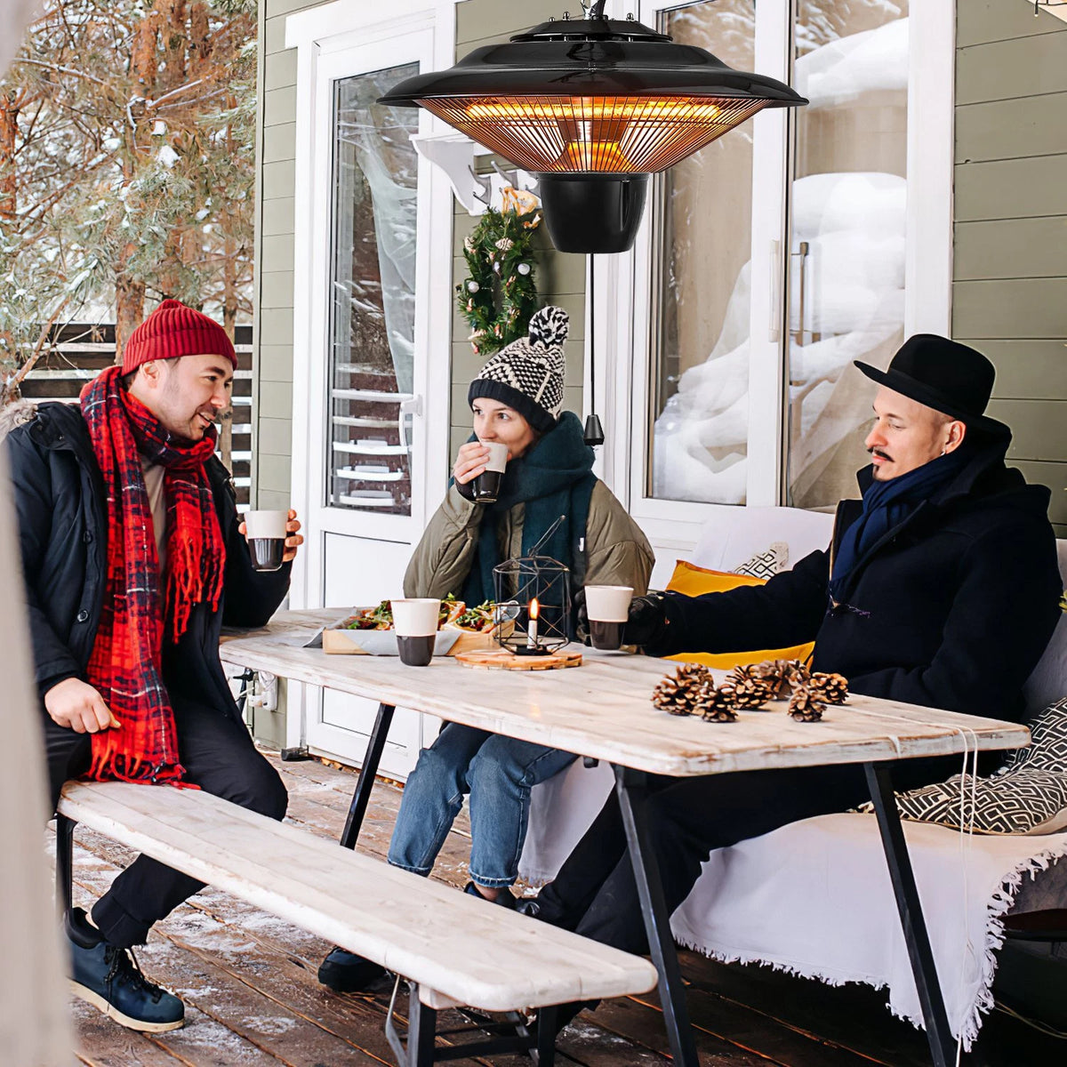 1500W Outdoor Hanging Patio Heater - Ultra-Quiet, IP23 Waterproof, Halogen, 322 sq.ft Coverage