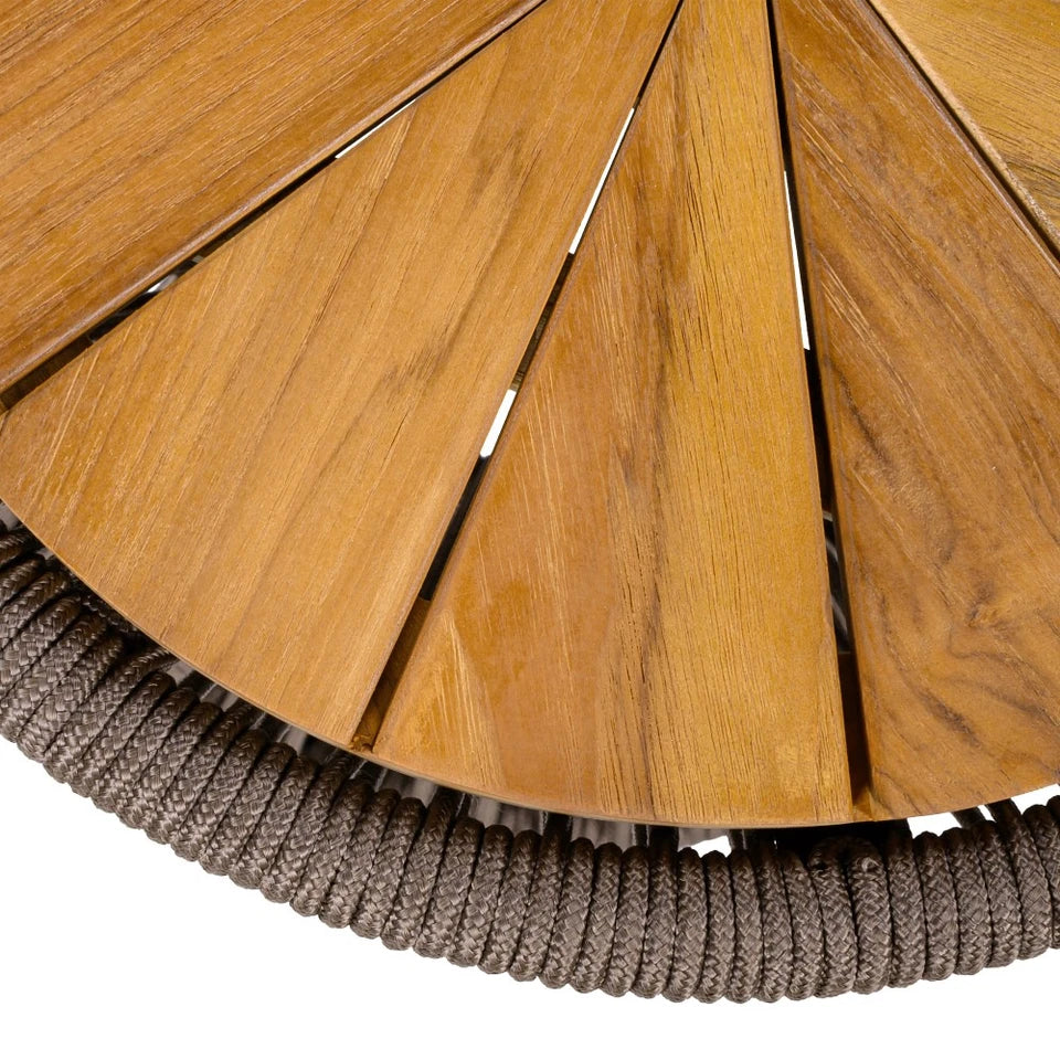 Outdoor Side Table - Dark Grey Rope & Acacia Wood | Hourglass Design, Weather Resistant