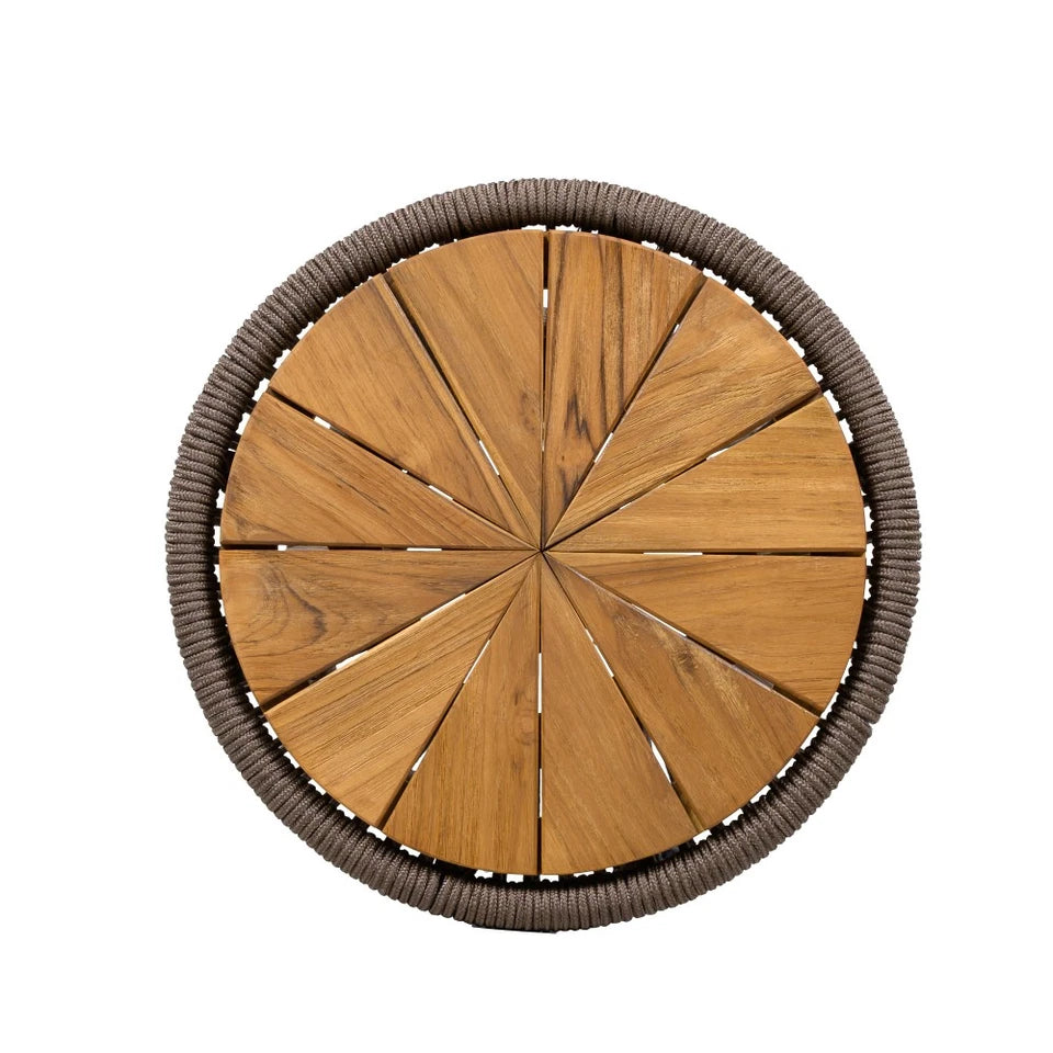 Outdoor Side Table - Dark Grey Rope & Acacia Wood | Hourglass Design, Weather Resistant