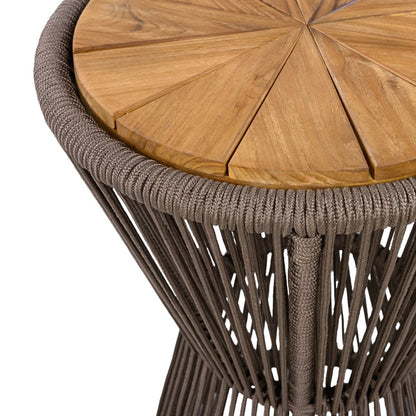 Outdoor Side Table - Dark Grey Rope & Acacia Wood | Hourglass Design, Weather Resistant