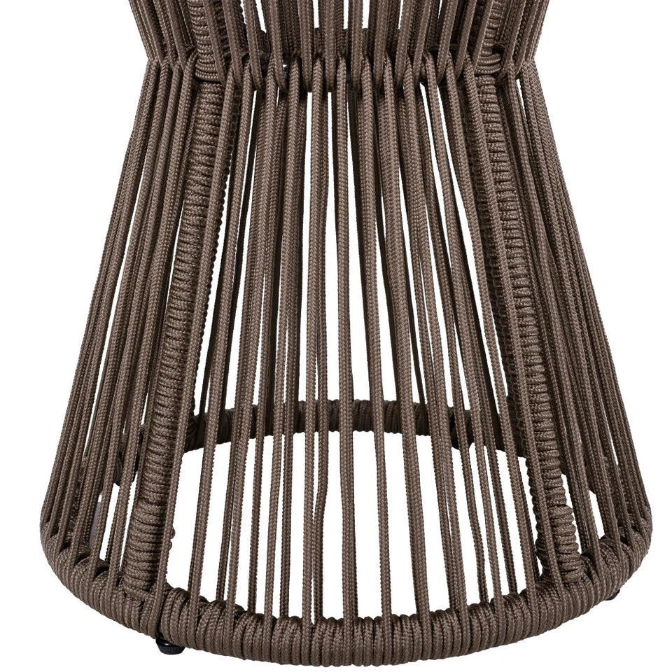 Outdoor Side Table - Dark Grey Rope & Acacia Wood | Hourglass Design, Weather Resistant