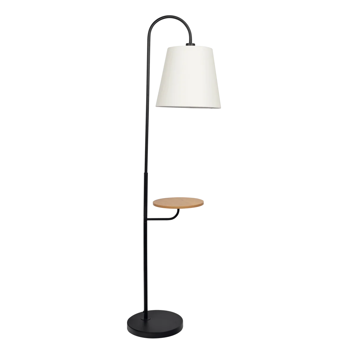 Seoul Black Floor Lamp - Wood Table & Metal Base with Rotary Switch