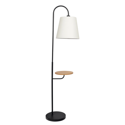 Seoul Black Floor Lamp - Wood Table & Metal Base with Rotary Switch