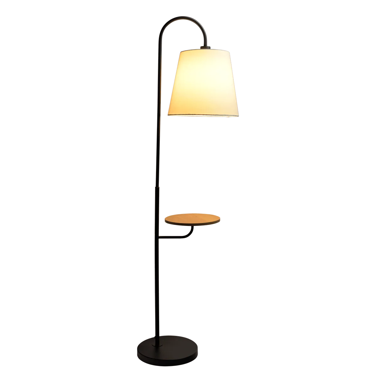 Seoul Black Floor Lamp - Wood Table & Metal Base with Rotary Switch