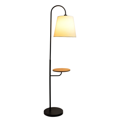 Seoul Black Floor Lamp - Wood Table & Metal Base with Rotary Switch