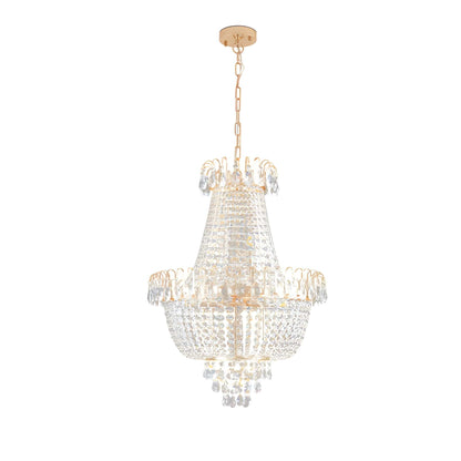 Large Gold Crystal Chandelier - K9 Crystal, Modern Luxury, 10x E12, Adjustable Height, Bulbs Not Included